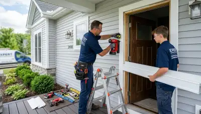 Technician performing door repair at vinyl-siding home in Orlando FL by Next Level Exteriors