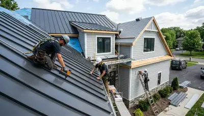 Contractor installing durable metal roofing on Orlando FL home exterior by Next Level Exteriors