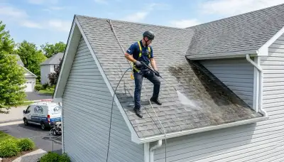 Professional roof cleaning service removing algae and mold in Orlando FL by Next Level Exteriors