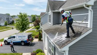 Professional roof cleaning service in Orlando FL removing mold and debris from vinyl siding exterior