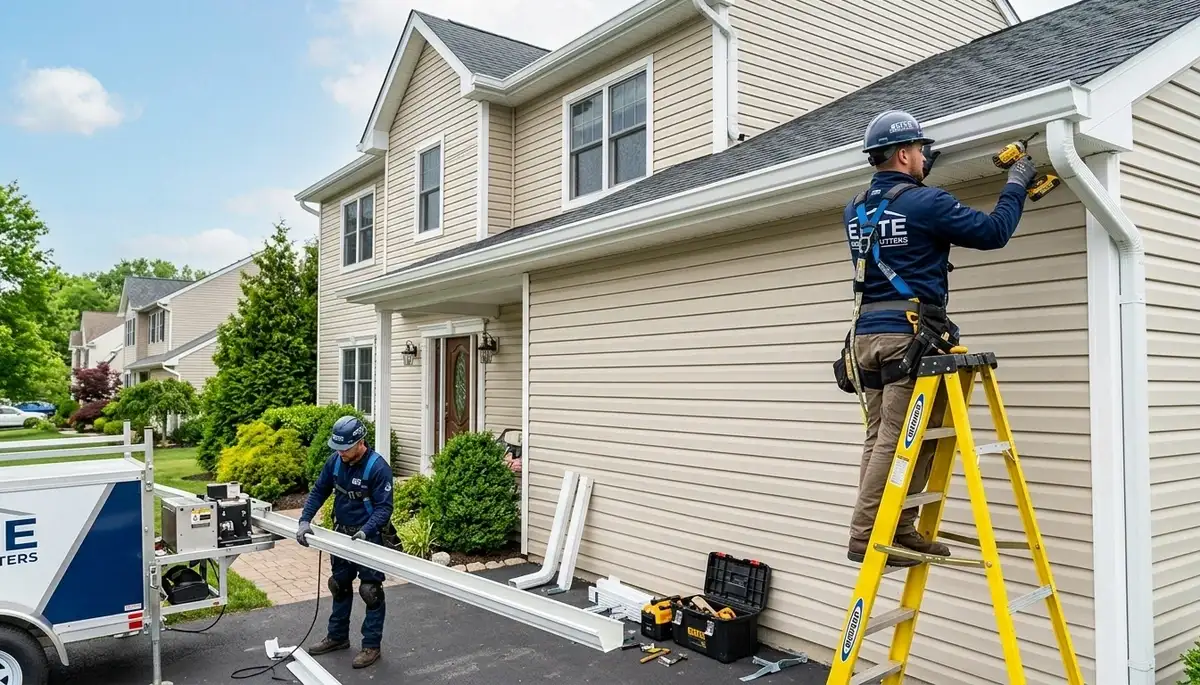 Seamless aluminum gutters on Orlando FL home installed by vinyl siding experts for storm protection