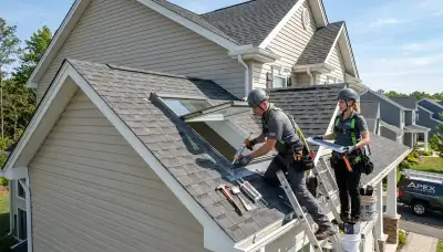Technician repairing skylight on vinyl-sided home in Orlando FL