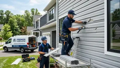 Technician repairing damaged vinyl siding on Orlando FL home exterior for Next Level Exteriors service page