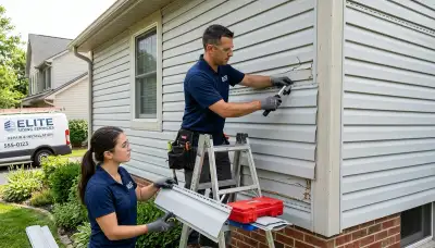 Technician repairing cracked vinyl siding on Orlando FL home exterior by Next Level Exteriors